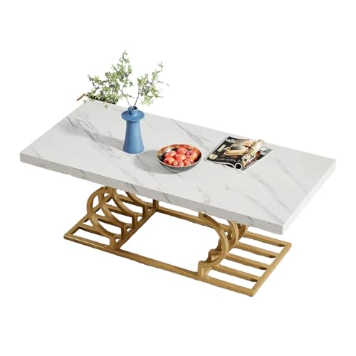 Lailang Moderner Couchtisch Wohnzimmertisch Faux Marmor Cocktailtisch Mit Geometrischem Gestell Rechteckiger Mitteltisch Teetisch Akzentmöbel für Home Office Weiß Gold 120x50x50 cm Lailang Moderner Couchtisch Wohnzimmertisch Faux Marmor Cocktailtisch Mit Geometrischem Gestell Rechteckiger Mitteltisch Teetisch Akzentmöbel für Home Office Weiß Gold 120x50x50 cm von Lailang