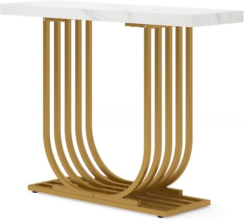 Lailang Moderner Konsolentisch 100 cm mit Goldfarbenem Sockel, Künstlicher Marmor Eingangstisch mit Geometrischen Metallbeinen für Wohnzimmer, Flur, Eingang Lailang Moderner Konsolentisch 100 cm mit Goldfarbenem Sockel, Künstlicher Marmor Eingangstisch mit Geometrischen Metallbeinen für Wohnzimmer, Flur, Eingang von Lailang