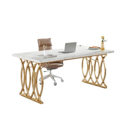 Lailang Premium Schreibtisch mit Goldenen Metallbeinen und Marmor-Optik für Executive Meetings 160x80cm Weiß & Gold Lailang Premium Schreibtisch mit Goldenen Metallbeinen und Marmor-Optik für Executive Meetings 160x80cm Weiß & Gold von Lailang