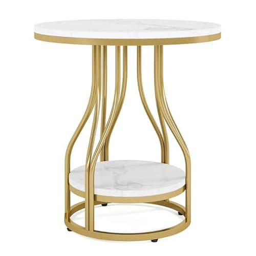 Lailang Runder Beistelltisch mit 2 Ebenen in Weißgold, moderner Nachttisch & Couchtisch, Metallgestell Sofatisch mit Stauraum von Lailang