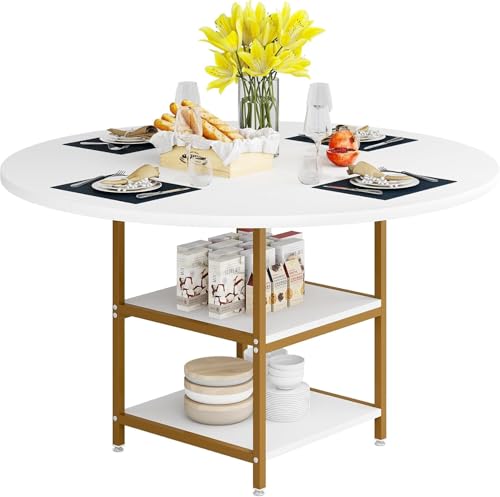 Lailang Runder Esstisch Für 4 Personen Weißgold 120 cm Industrie-Stil Holzküchentisch Großer Esstisch Mit Regal für Home Esszimmer Wohnzimmer 120x120x75 cm Lailang Runder Esstisch Für 4 Personen Weißgold 120 cm Industrie-Stil Holzküchentisch Großer Esstisch Mit Regal für Home Esszimmer Wohnzimmer 120x120x75 cm von Lailang