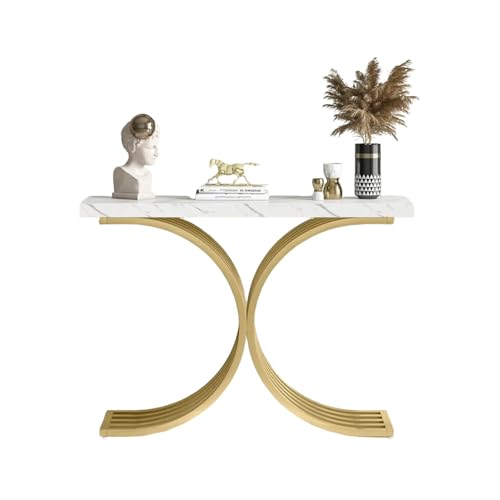 Lailang Schmal Konsolentisch 100 cm mit Gold Metallgestell, Moderne Marmor Optik Eingangstisch für kleinen Raum, Wohnzimmer, Eingang für Dekoration Lailang Schmal Konsolentisch 100 cm mit Gold Metallgestell, Moderne Marmor Optik Eingangstisch für kleinen Raum, Wohnzimmer, Eingang für Dekoration von Lailang