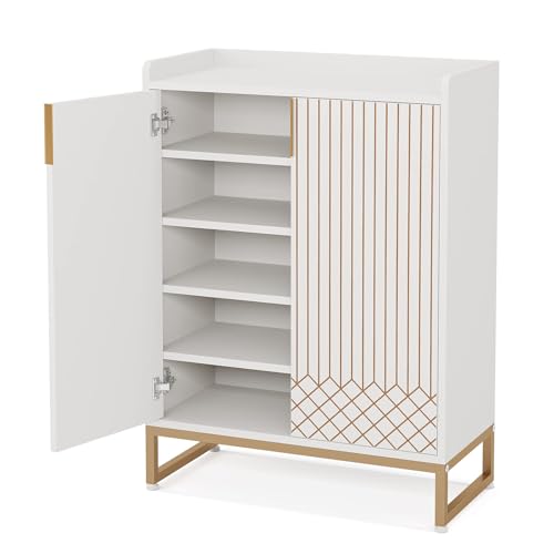 Lailang Schuhschrank mit 2 Türen 5-stöckig Schuhregal Schuhkommode für 25 Paare Metallbeine mit Goldenem Metallrahmen Schuhkipper Schmal für Flur 105cm Höhe Weiß Goldfarben Lailang Schuhschrank mit 2 Türen 5-stöckig Schuhregal Schuhkommode für 25 Paare Metallbeine mit Goldenem Metallrahmen Schuhkipper Schmal für Flur 105cm Höhe Weiß Goldfarben von Lailang