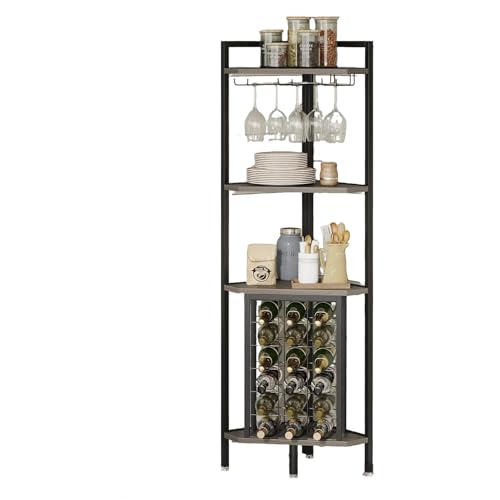 Lailang Weinregal Freistehender Boden 4-stöckiges Eck-Weinregal mit Glashalter Weinaufbewahrung Industriell für Bar Küche Esszimmer 160cm Höhe Grau Lailang Weinregal Freistehender Boden 4-stöckiges Eck-Weinregal mit Glashalter Weinaufbewahrung Industriell für Bar Küche Esszimmer 160cm Höhe Grau von Lailang