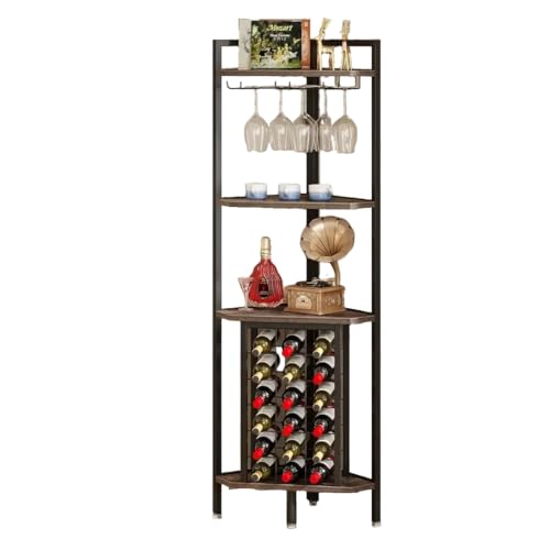 Lailang Weinregal Freistehender Boden 4-stöckiges Eck-Weinregal mit Glashalter Weinaufbewahrung Industriell für Bar Küche Esszimmer 160cm Höhe Rustikales Braun Lailang Weinregal Freistehender Boden 4-stöckiges Eck-Weinregal mit Glashalter Weinaufbewahrung Industriell für Bar Küche Esszimmer 160cm Höhe Rustikales Braun von Lailang