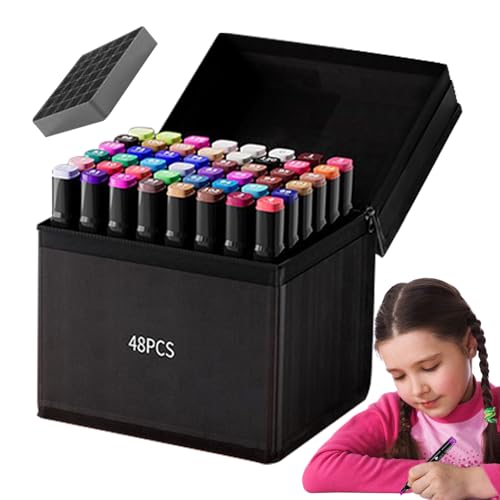48 Farben Marker Stifte Set, Kunstskizze Twin Marker Stift, Wasserresistente, Einfaches Mischen ZumZeichnen, Skizzieren, Anime Und Mangamit Schwarzer Handtasche Und Basis 48 Farben Marker Stifte Set, Kunstskizze Twin Marker Stift, Wasserresistente, Einfaches Mischen ZumZeichnen, Skizzieren, Anime Und Mangamit Schwarzer Handtasche Und Basis von Lainiaoly