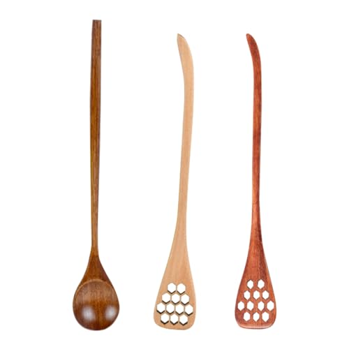 Honiglöffel aus Holz - Langer Griff Holz Honigrührstab 3 Stück,Wiederverwendbarer Mehrzweck Aufnahme und Ausgabe Dipper für Partys Outdoor Picknicks Feiertage Küche Zuhause von Lainiaoly