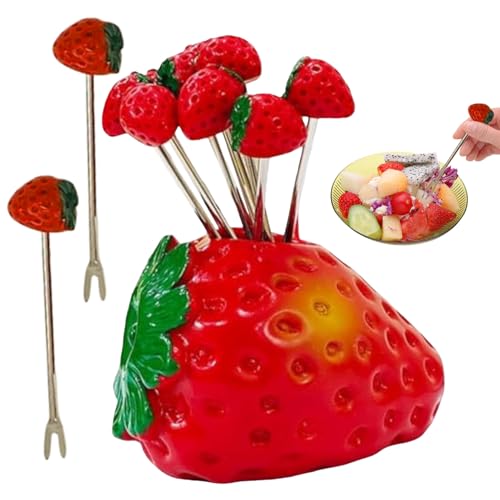 Kleine Gabeln für Vorspeisen,Dessertgabeln Herz Erdbeerform | 10 Stück Edelstahl Küchenhelfer für die Verwendung als Tisch- und Schreibtischdekoration bei Hauspartys sowie für Salat Dessert und von Lainiaoly
