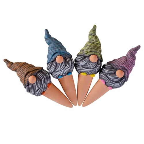 Lainiaoly Bewässerungspikes, Niedliche Gnom Selbstbewusstliche Ton-Pflanzer-Geräte, 4 Teile Automatische Pflanzen Feeder Tropf Wasser, Neuheit Terrakotta Spike Pflanzen Wasserer, Urlaubspflanze von Lainiaoly