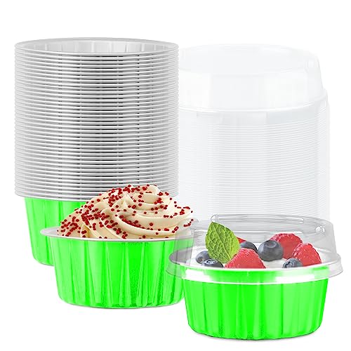 50 Stück Backförmchen mit Deckel, Aluminiumfolie, Cupcake-Tassen, Muffin-Einlagen, Einwegfolien-Auflaufförmchen, Cupcake-Halter, Dessert-Behälter, Mini-Puddingbecher (grün) von Lainrrew