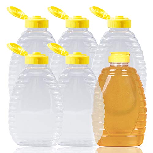 Lainrrew 6 Stück 340 ml Honiggläser, Kunststoff-Honigflaschen, transparent, leer, Honigspender, Quetsch-Honigflasche mit auslaufsicherem Klappdeckel zum Aufbewahren und Dosieren (340 ml) von Lainrrew