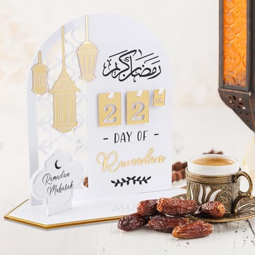 Ramadan Deko | Ramadan Kalender, Für Eid Mubarak Kalender, DIY Ramadan Dekoration Aus Holz, DIY Ramadan Adventskalender 30 Tage Countdown - Kalender für Zuhause (Weiß Gold) von Laipuke