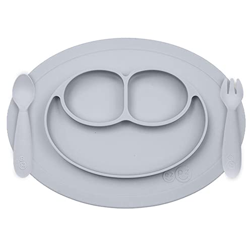 Lait Baby EUMFP003 Brei Set Mini Mat Teller Saugnapf Effekt mit Abschnitten und Lernbesteck Gabel und Löffel für Kinder +12 Monate von Lait Baby