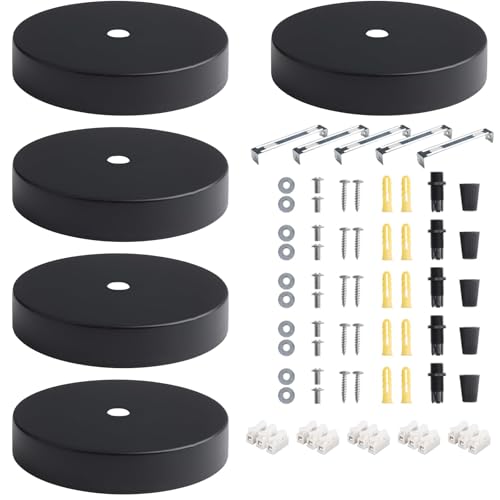 Laitejituan 5 Stück Baldachin Schwarz 100x20mm Baldachin Lampe Rund Deckenbaldachin Metall Kabelabdeckung Deckenleuchte Anschluss Metall Anschlussdose mit Zugentlastung Klemmnippel von Laitejituan
