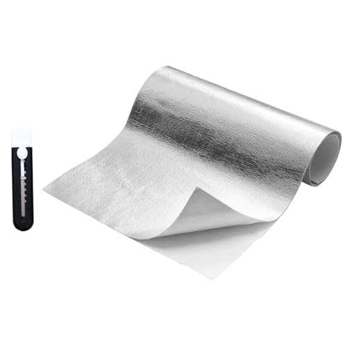 Laitejituan 60 x 300 cm Hitzeschutzmatte Selbstklebend Kleberücken Aluminium Glasfaser Blatt Aluminisierte Hitzeschutz Praktische Hitzeschild für Schlauch und Automatische Verwendung von Laitejituan