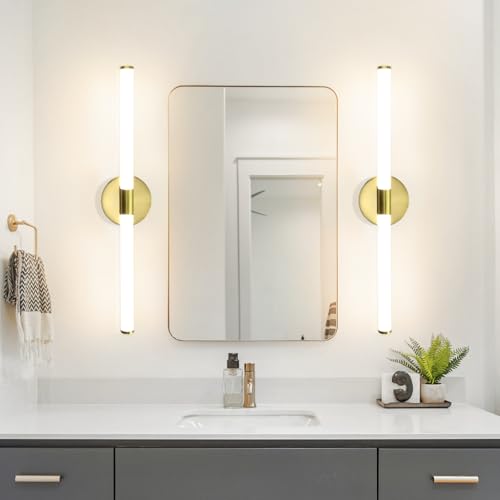 Laittiin 2ER LED Spiegelleuchte Bad Gold Wandlampe - 60CM Spiegellampe Badezimmer 8W Spiegelschrank Beleuchtung 4000K Wandleuchte über Spiegel IP44 Neutralweiß badspiegel beleuchtung für Badschrank von Laittiin