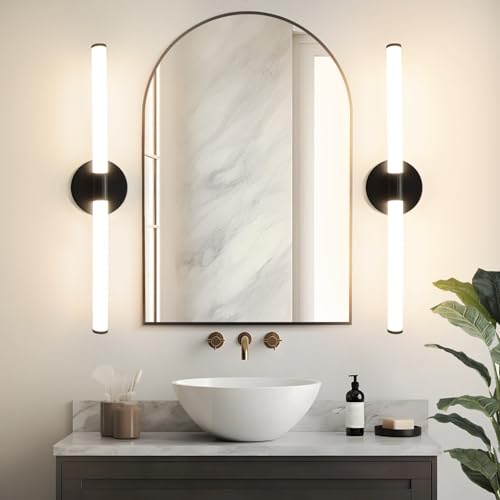 Laittiin 2ER LED Spiegelleuchte Bad Schwarz Wandlampe - 60CM Spiegellampe Badezimmer 8W Spiegelschrank Beleuchtung 4000K Wandleuchte über Spiegel IP44 Neutralweiß badspiegel beleuchtung für Badschrank von Laittiin