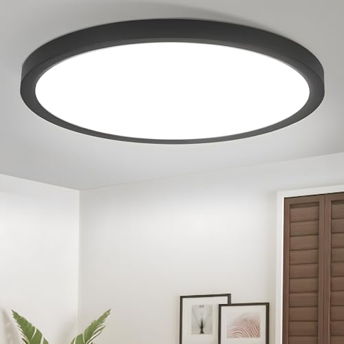 Laittiin Deckenlampe LED Deckenleuchte Badezimmer - 23CM Schlafzimmerlampe Flach 18W Schwarz Flurlampe Decke IP44 Wasserfest Badlampe 6000K Kaltweiß Rund Ultra Dünn Küchenlampe für Küche Keller Flur Laittiin Deckenlampe LED Deckenleuchte Badezimmer - 23CM Schlafzimmerlampe Flach 18W Schwarz Flurlampe Decke IP44 Wasserfest Badlampe 6000K Kaltweiß Rund Ultra Dünn Küchenlampe für Küche Keller Flur von Laittiin
