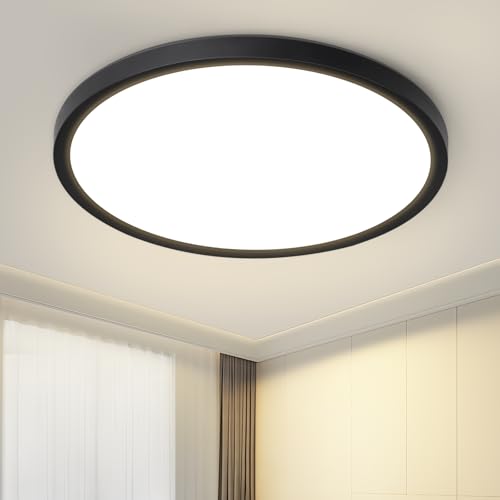 Laittiin Deckenlampe LED Deckenleuchte Flach - 15W Rund Schlafzimmerlampe 18CM Schwarz Badezimmer lampe 4000K Neutralweiß Flurlampe Küchenlampe Decke für Flur Wohnzimmer Kinderzimmer Balkon Keller von Laittiin