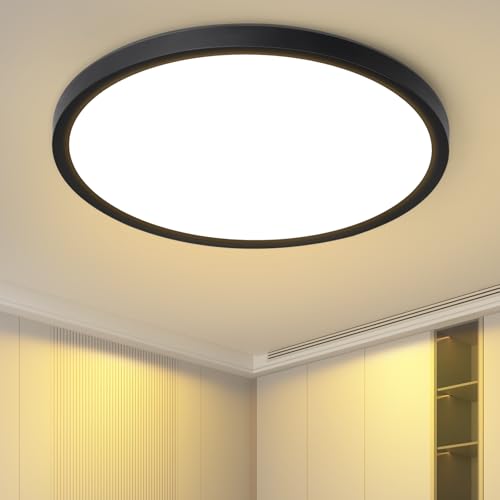 Laittiin Deckenlampe LED Deckenleuchte Flach - 18CM Rund Badezimmer lampe 15W Schwarz Flurlampe Küchenlampe Decke 3000K Warmweiß Schlafzimmerlampe für Flur Bad Balkon Küche von Laittiin
