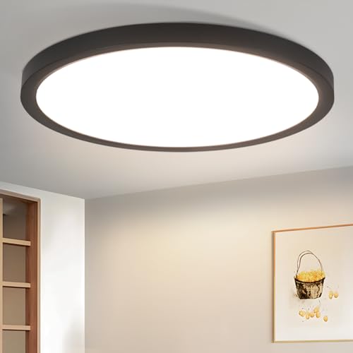 Laittiin Deckenlampe LED Deckenleuchte Flach - 23CM Schwarz Schlafzimmer Deckenbeleuchtung 18W Rund Flurlampe 4000K Neutralweiß Modern Küchenlampe IP44 Wasserfest Badezimmer Lampe für Bad Küche Flur von Laittiin
