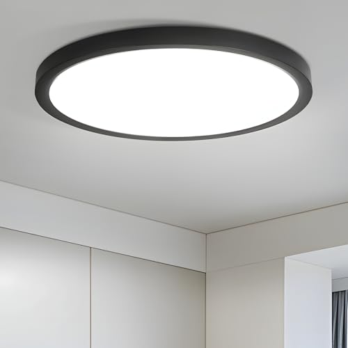 Laittiin Deckenleuchte LED Deckenlampe Flach - 15W Badezimmer lampe Decke 18CM Schwarz Badlampe Küchenlampe Flurlampe 6000K Rund Deckenbeleuchtung Kaltesweiß Deckenleuchten für Bad Flur Küche Balkon von Laittiin