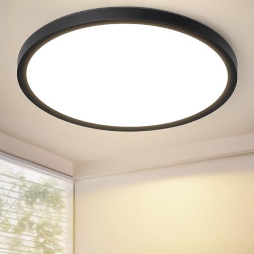 Laittiin Deckenleuchte LED Deckenlampe Flach - 22cm Schwarz Badezimmerlampe 18W Rhombenplatte Schlafzimmerlampe IP44 Wasserfest Rund Badlampe 3000K Warmweiß Küchenlampe Flurlampe für Bad Flur Küche von Laittiin