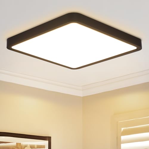 Laittiin Deckenleuchte LED Deckenlampe Flach - 23cm Schlafzimmerlampe 18W Deckenbeleuchtung Badezimmerlampe Schwarz 3000K Küchenlampe Eckig Flurlampe Decke Badlampe für Küche Wohnzimmer Kinderzimmer von Laittiin