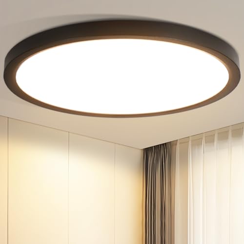 Laittiin Deckenleuchte LED Deckenlampe Flach - 30CM Rund Schlafzimmerlampe Küchenlampe 24W Schwarz Badezimmerlampe 3000K Schlafzimmer Deckenbeleuchtung Warmweiß Flurlampe für Bad Flur Küche Balkon von Laittiin