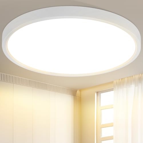 Laittiin Deckenleuchte LED Deckenlampe Flach - 30CM Rund Schlafzimmerlampe Küchenlampe 24W Weiß Badezimmerlampe 3000K Schlafzimmer Deckenbeleuchtung Warmweiß Flurlampe für Bad Flur Küche Balkon von Laittiin