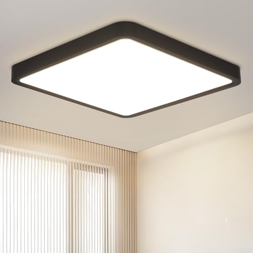 Laittiin Deckenleuchte Schwarz LED Deckenlampe Flach - Ø23cm Schlafzimmerlampe 18W Deckenbeleuchtung Badezimmer Lampe 4000K Küchenlampe Eckig Badlampe für Bad Flur Küche Wohnzimmer von Laittiin
