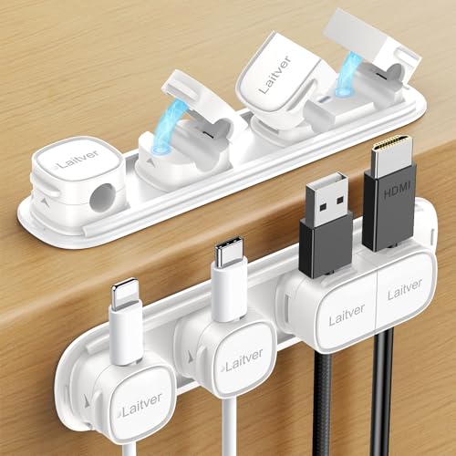Laitver Kabelhalter Kabelclips, 6 Stück [Magnetisch 1 Sek. Öffnen/Verriegeln] Schreibtisch Kabelorganizer Rückstandslos Stark Klebstoff Kabelmanagement & Kabelklemmen für Ladekabel,HDMI,Büro,Zuhause von Laitver
