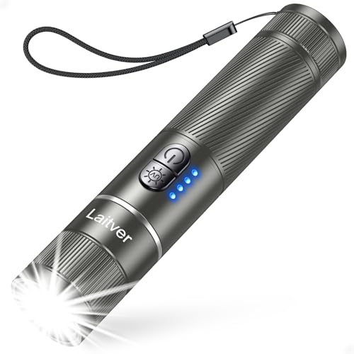 Laitver Taschenlampe LED/UV Aufladbar 2 in 1, Superhell Taschenlampen mit 395nm UV Schwarzlicht-6 Modi, Zoombar, Lange Akkulaufzeit, Wasserdischt Mini Handlampe für Belecutung -Grau von Laitver