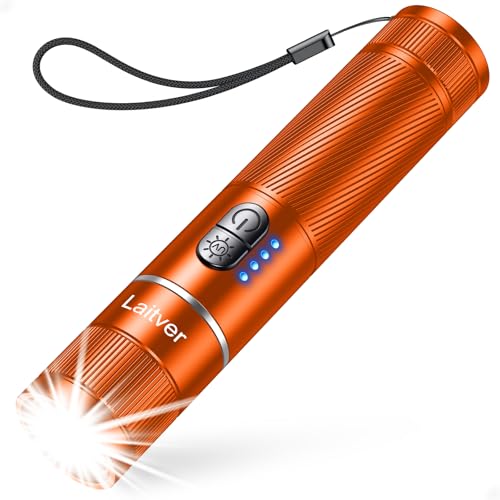 Laitver Taschenlampe LED/UV Aufladbar 2 in 1, Superhell Taschenlampen mit 395nm UV Schwarzlicht-6 Modi, Zoombar, Lange Akkulaufzeit, Wasserdischt Mini Handlampe für Belecutung -Orange von Laitver