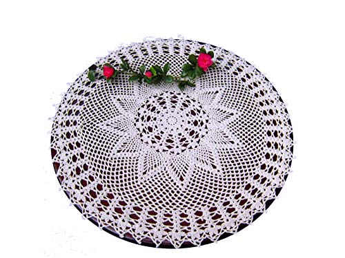 Laivigo New Handmade Crochet Spitze rund Tischdecke Deckchen Spitzendeckchen, 61 cm, Baumwolle, weiß, 116 von Laivigo