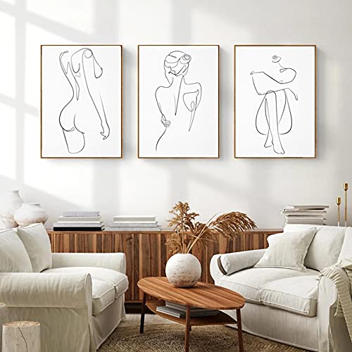 Abstrakte One Line Zeichnung Kunst Frau Leinwand Gemälde weibliche Figur Poster Frau Körper Minimalistischer Druck für Home Decor 30 x 40 cm x 3 rahmenlos von Laiyang