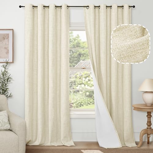 Lajode Cremefarbene Verdunkelungsvorhänge für Wohnzimmer, 244 cm Länge, 2 Paneele, wärmeisolierte, lichtblockierende Vorhänge aus Kunstleinen, für Schlafzimmer, bronzefarbene Ösen, Lajode Cremefarbene Verdunkelungsvorhänge für Wohnzimmer, 244 cm Länge, 2 Paneele, wärmeisolierte, lichtblockierende Vorhänge aus Kunstleinen, für Schlafzimmer, bronzefarbene Ösen, von Lajode