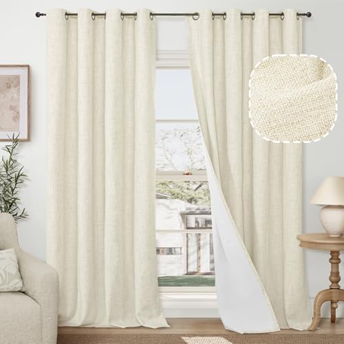 Verdunkelungsvorhänge aus Leinen für Wohnzimmer/Schlafzimmer, 152,4 cm breit, 2 Paneele, vollständig verdunkelnd, wärmeisoliert, schalldicht, Boho-Fenstervorhänge, weißes Futter für modernes Verdunkelungsvorhänge aus Leinen für Wohnzimmer/Schlafzimmer, 152,4 cm breit, 2 Paneele, vollständig verdunkelnd, wärmeisoliert, schalldicht, Boho-Fenstervorhänge, weißes Futter für modernes von Lajode