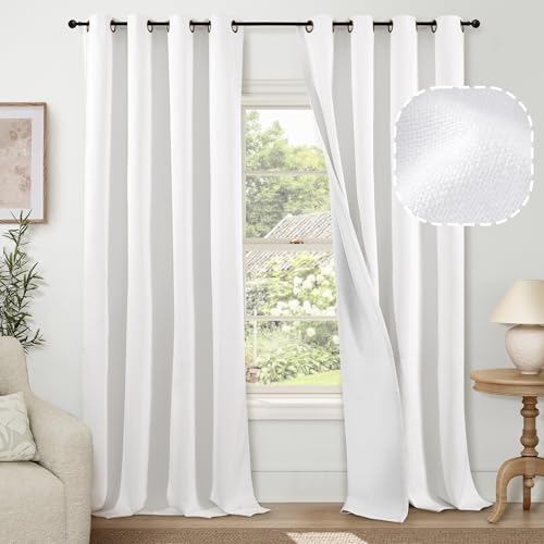 Verdunkelungsvorhänge für Wohnzimmer, 244 cm Länge, 2 Paneele, wärmeisoliert, 100 % Verdunkelung, Privatsphäre, schalldicht, mit Ösen, Bauernhaus-Leinen-Fenstervorhänge für Schlafzimmer, verdunkelnd, Verdunkelungsvorhänge für Wohnzimmer, 244 cm Länge, 2 Paneele, wärmeisoliert, 100 % Verdunkelung, Privatsphäre, schalldicht, mit Ösen, Bauernhaus-Leinen-Fenstervorhänge für Schlafzimmer, verdunkelnd, von Lajode