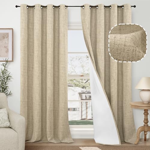 Verdunklungsvorhänge aus Leinen für Wohnzimmer/Schlafzimmer, 152,4 cm breit, 2 Paneele, vollständig verdunkelnd, wärmeisoliert, schalldicht, Boho-Fenstervorhänge, weißes Futter für modernes Verdunklungsvorhänge aus Leinen für Wohnzimmer/Schlafzimmer, 152,4 cm breit, 2 Paneele, vollständig verdunkelnd, wärmeisoliert, schalldicht, Boho-Fenstervorhänge, weißes Futter für modernes von Lajode
