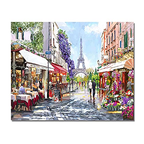 Aquarell Blumen Cafe Straßenszene Landschaft Leinwand Malerei Paris Poster und Drucke Moderne Wandbild für Wohnzimmer Dekor 40x60cm Rahmenlos von Lakabara