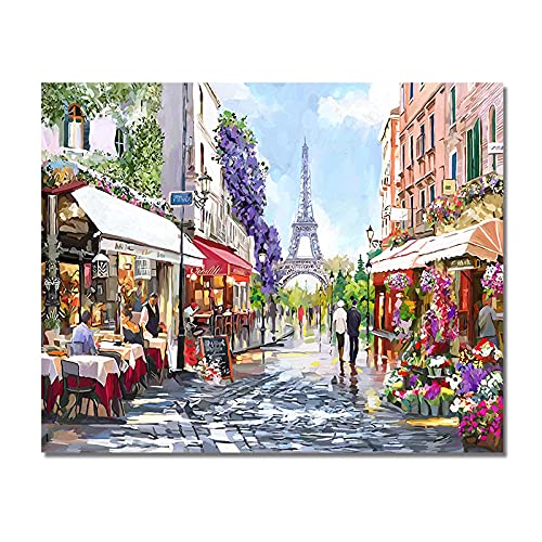 Lakabara Aquarell Blumen Cafe Straßenszene Landschaft Leinwand Malerei Paris Poster und Drucke Modernes Wandbild für Wohnzimmer Dekor 70x100cm Rahmenlos von Lakabara