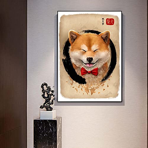 Japanische Tierporträt Wandkunst Leinwand Gemälde Enso Shiba Inu Poster und Drucke Tierbilder für Heimtextilien 50x70cm Rahmenlos von Lakabara