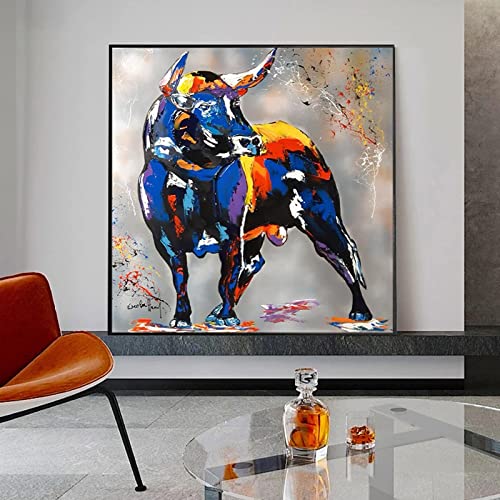 Lakabara Moderne Abstrakte Kunst Graffiti Bull Leinwand Malerei Tier Poster Drucke Wandkunst Bild für Wohnzimmer Dekoration Cuadros 80x80cm Rahmenlos von Lakabara