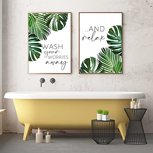 Tropische Pflanzen Poster und Drucke Grünes Blatt Dekoratives Bild Moderne Wandkunst Leinwand Gemälde für Badezimmer Wohnzimmer 40x60cmx2pcs Rahmenlos von Lakabara