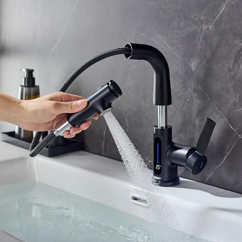 LakeBayMZC Waschtischarmatur mit LED Temperaturanzeige Ausziehbar Wasserhahn Bad,Einhebelmischer Badarmatur Waschbeckenarmatur für mit 3 Wasserstrahlarten,Schwarz Matt LakeBayMZC Waschtischarmatur mit LED Temperaturanzeige Ausziehbar Wasserhahn Bad,Einhebelmischer Badarmatur Waschbeckenarmatur für mit 3 Wasserstrahlarten,Schwarz Matt von LakeBayMZC