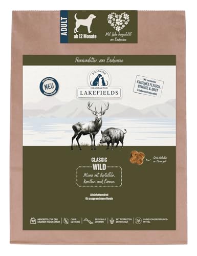 Lakefields - Premium Hundefutter trocken, Wild 68%, getreidefreies Trockenfutter für ausgewachsene Hunde, Alleinfutter mit Hirsch- und Rehfleisch, schonend ausgebacken, 1 x 1kg von Lakefields