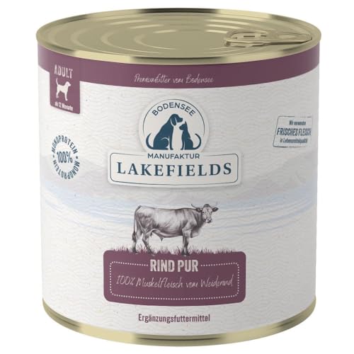 LAKEFIELDS MANUFAKTUR Ergänzungsfutter Rind PUR für Hunde, Größe:12 x 800 g von Lakefields