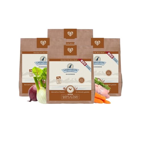 Lakefields Premium Hundefutter trocken | Huhn 68% | 4 x 1kg | Getreidefreies Trockenfutter für kleine ausgewachsene Hunde | Extra kleine Kroketten | Zutaten in Lebensmittelqualität von Lakefields