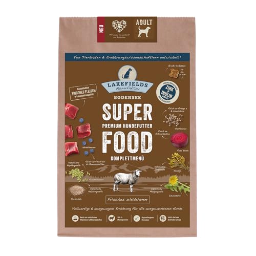 Lakefields SUPERFOOD | Premium Hundefutter trocken | 61% Lamm | 10kg | Getreidefreies Hundefutter für ausgewachsene Hunde | Mit Hagebutte, Heidelbeeren & Roter Beete | Von Tierärzten entwickelt von Lakefields